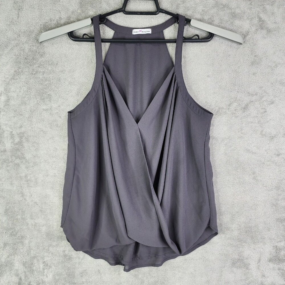 Womens Gray Dainty Hooligan Wrap Front Cami Tank Top V Neck Size L - Picture 2 of 13